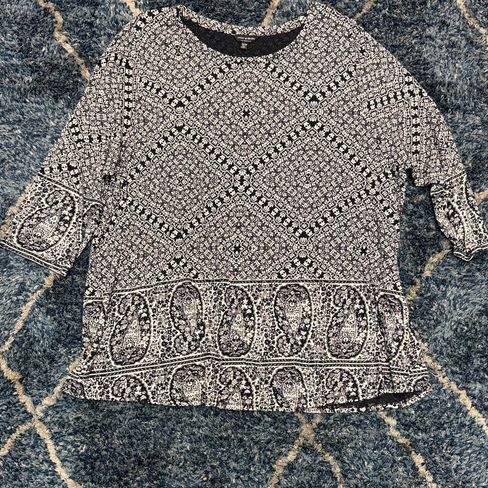 Lucky Brand Black and White geometric floral paisley Patterned Blouse size 3X